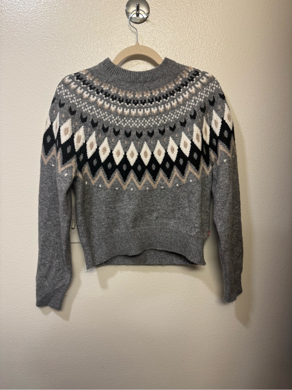 NWT Levi's Grey and Cream Fair Isle Knit Pullover size XS